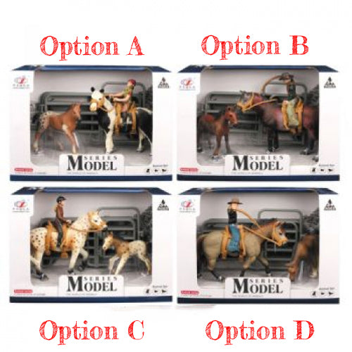 FARM ANIMALS COWBOY W/HORSE & FOAL SET WITH ACCESSORIES