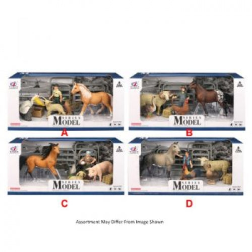 FARM ANIMAL SET W/FIGURE, 4 ANIMALS & ACCESSORIES ASSORTED