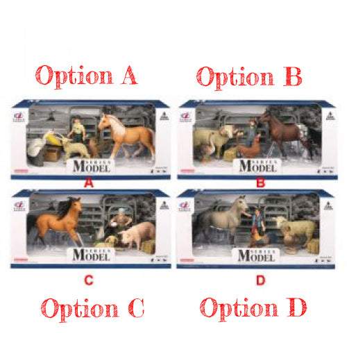 FARM ANIMAL SET W/FIGURE, 4 ANIMALS & ACCESSORIES ASSORTED
