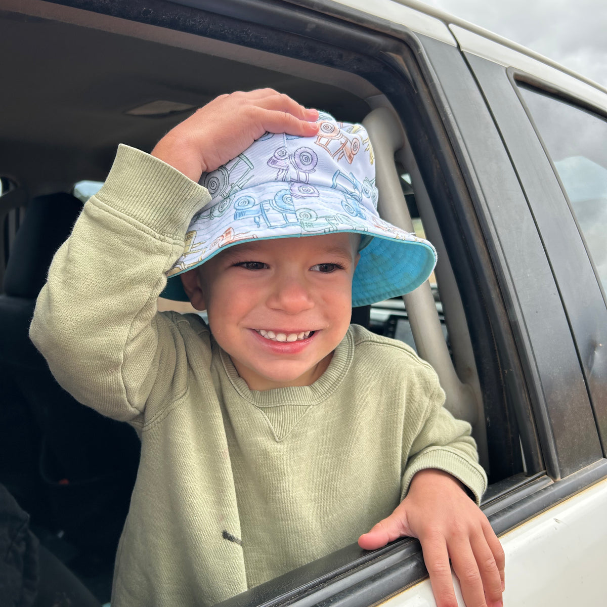 Kid's Cotton Little Farmer Reversible Bucket Hat 54cm - Tractors