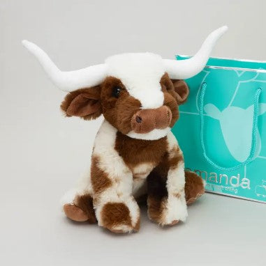 Texas Longhorn Cream Small Brown Cow Soft Toy - 18cm