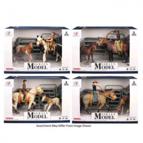 FARM ANIMALS COWBOY W/HORSE & FOAL SET WITH ACCESSORIES