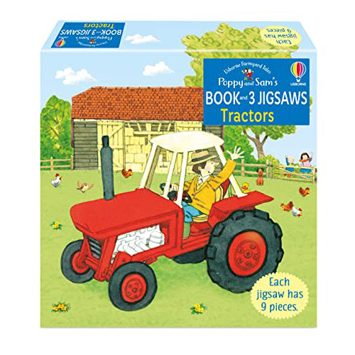 USBORNE BOOK AND 3 JIGSAWS TRACTORS