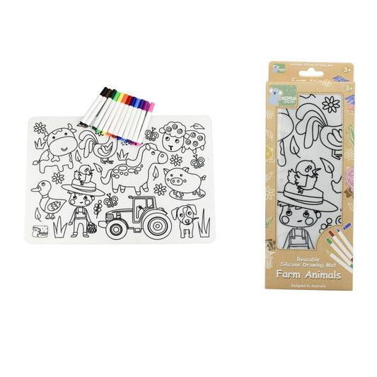 REUSABLE SILICONE DRAWING MAT- FARM ANIMALS