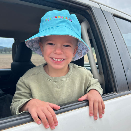 Kid's Cotton Little Farmer Reversible Bucket Hat 54cm - Tractors