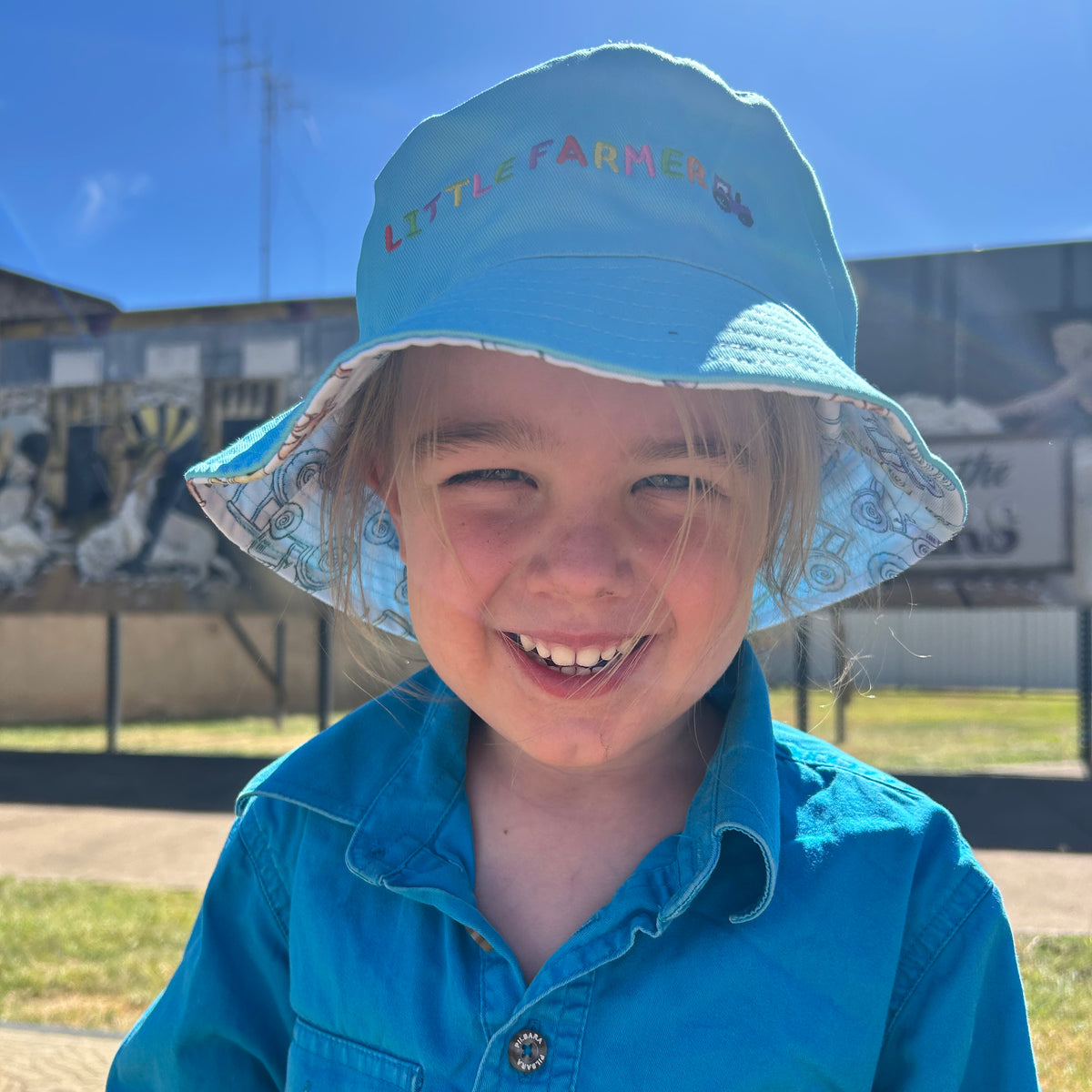 Kid's Cotton Little Farmer Reversible Bucket Hat 54cm - Tractors