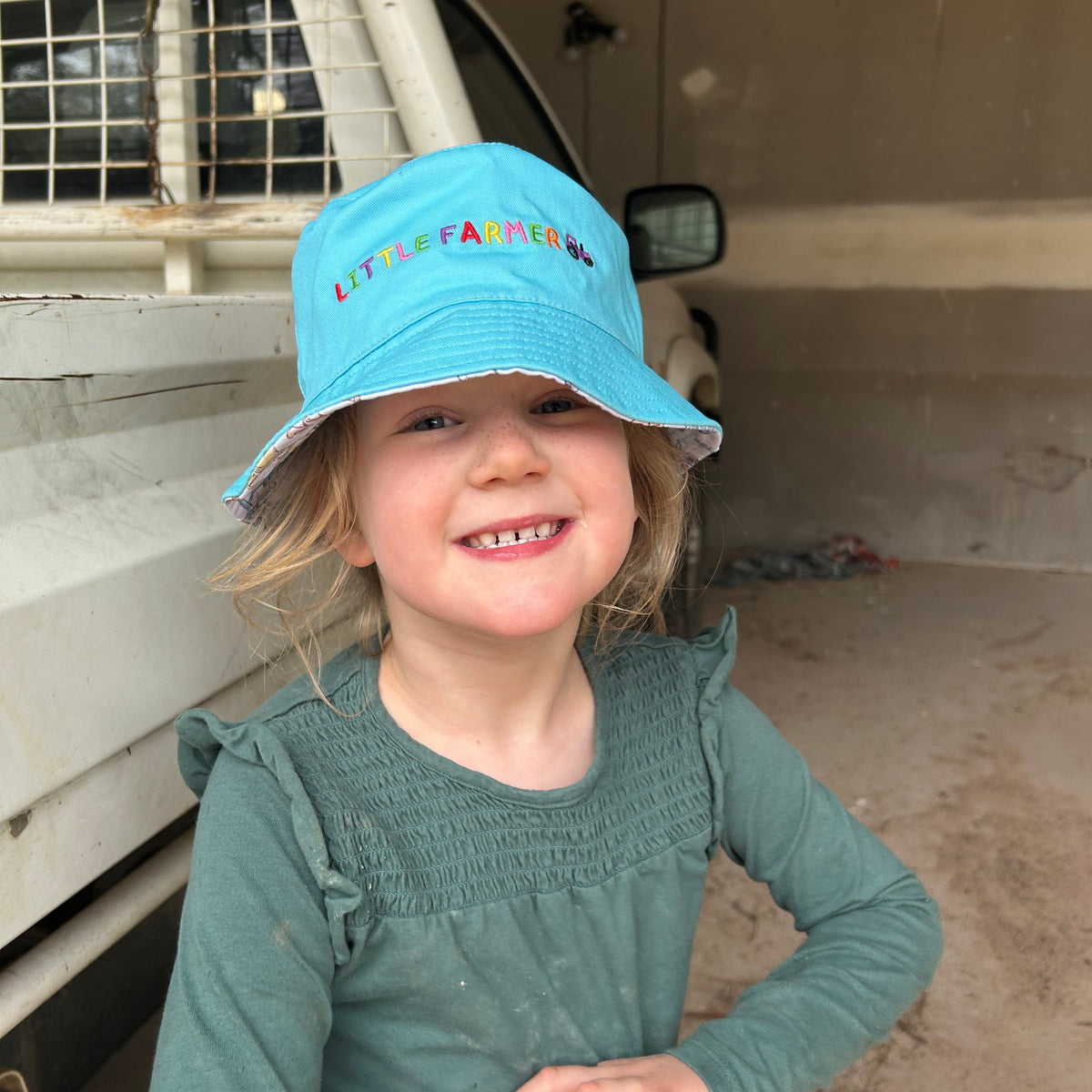 Kid's Cotton Little Farmer Reversible Bucket Hat 54cm - Tractors