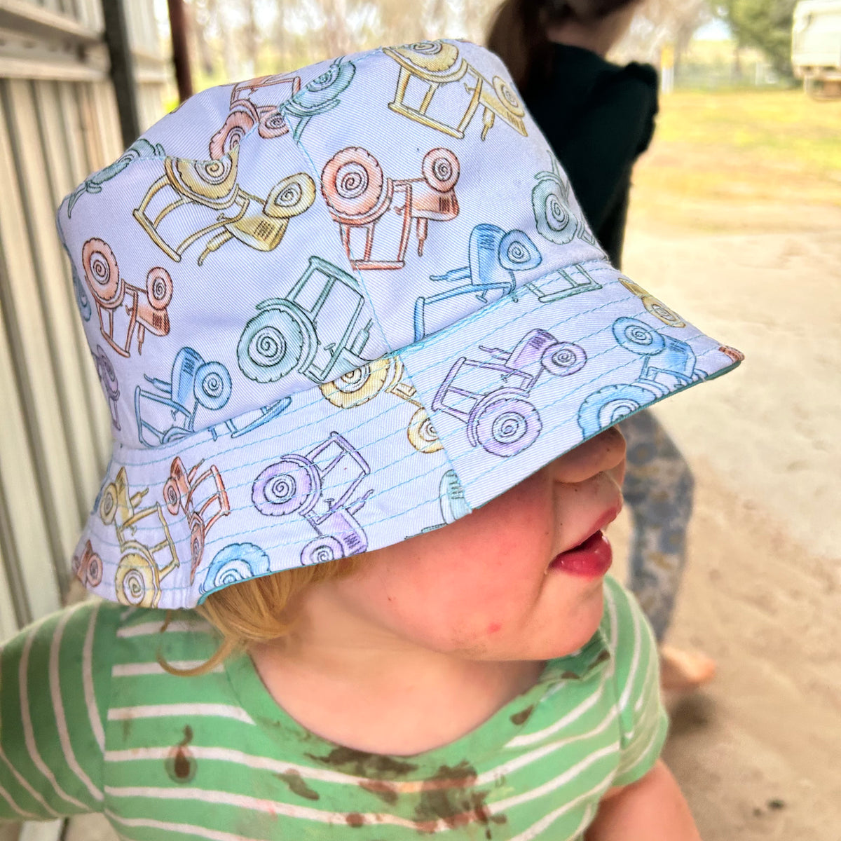 Kid's Cotton Little Farmer Reversible Bucket Hat 54cm - Tractors