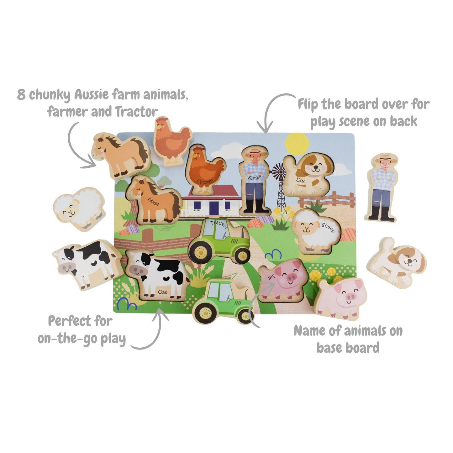 Wooden Chunky Aussie Farm Animal Puzzle