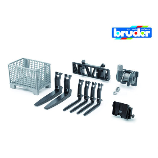 Bruder Box-type Pallet, Winch & Front Loader Forks Set