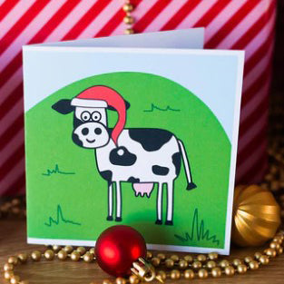 Christmas Cow At Happy Farm - Greeting Card