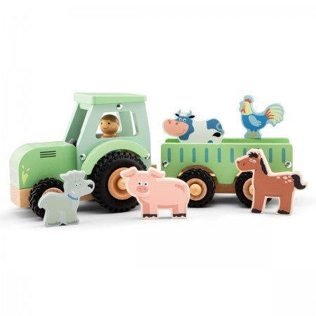 Large Wooden Tractor with Animals