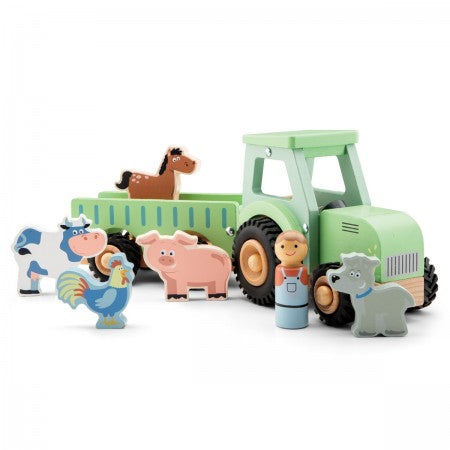 Large Wooden Tractor with Animals