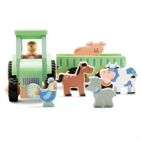Large Wooden Tractor with Animals