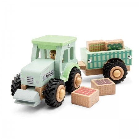 Small Wooden Tractor with Farm Crops