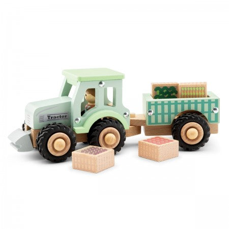 Small Wooden Tractor with Farm Crops