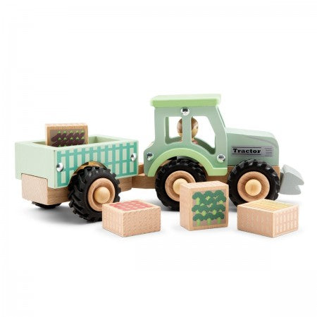 Small Wooden Tractor with Farm Crops