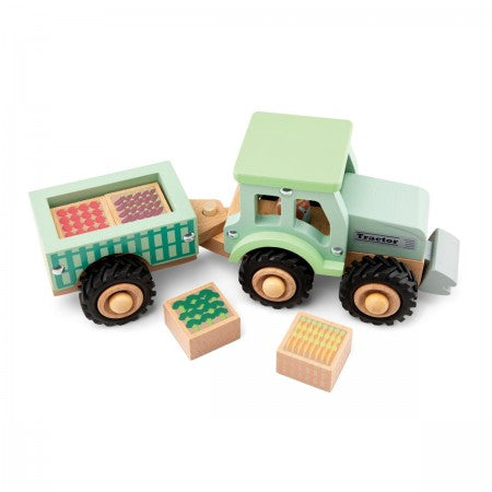Small Wooden Tractor with Farm Crops